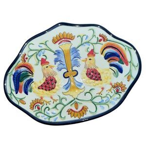 Fitz and Floyd Ricamo Rooster Oval Multicolor Platter